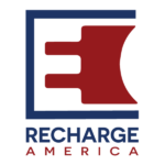 Logo Recharge America, vertical stamp version