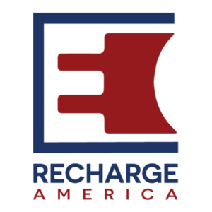 Logo Recharge America, vertical stamp version