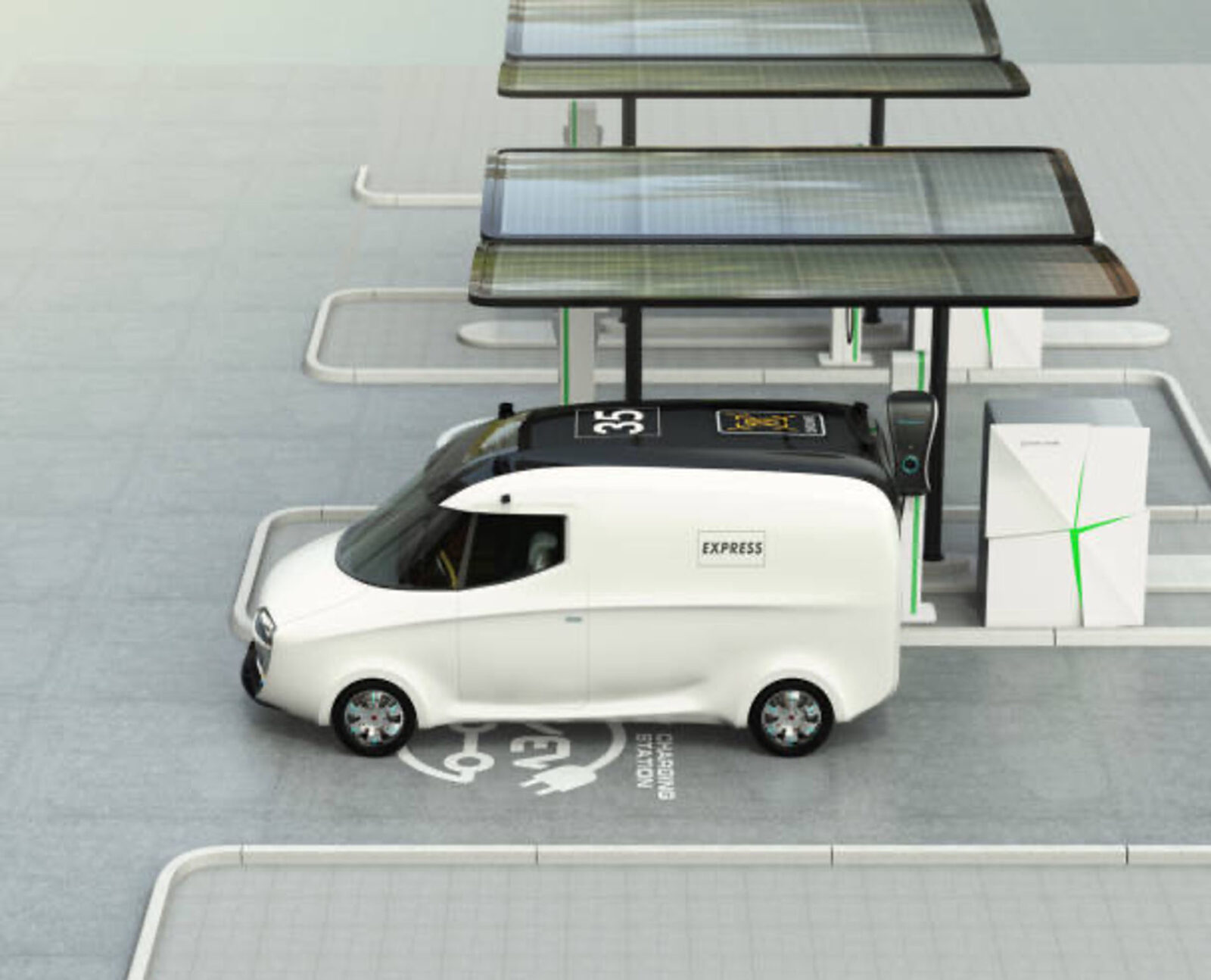 Electric Van sits in parking lot